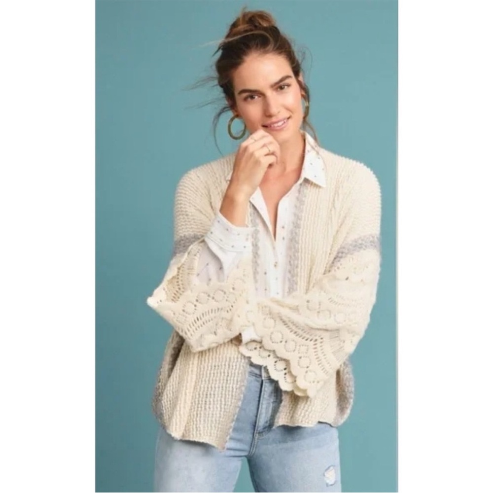 Anthropologie Rosanna Boho Crochet Lace Bell Sleeve Sweater Cardigan